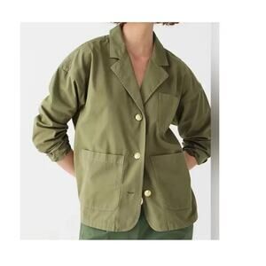 NWT Women's J.Crew Cotton Olive Green Chino Blazer Jacket Large Pockets Size M